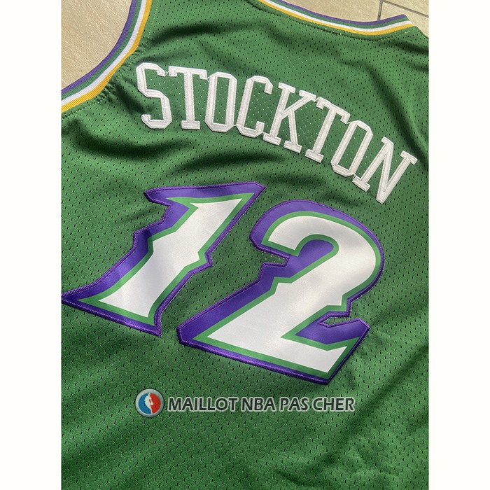 Maillot Utah Jazz John Stockton NO 12 Mitchell & Ness 1996-97 Vert